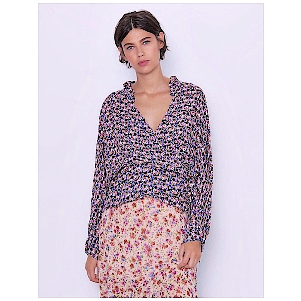 ZARA | BLOGGER FAVE FLORAL WRAP RUFFLE COLLARED BLOUSE